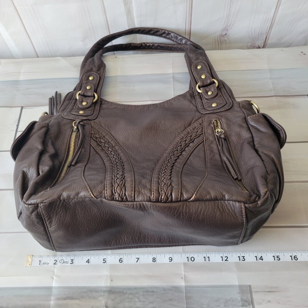 Montana West Braided Vegan Leather Concealed Carry Shoulder Hobo Bag Purse Brown - Picture 11 of 13